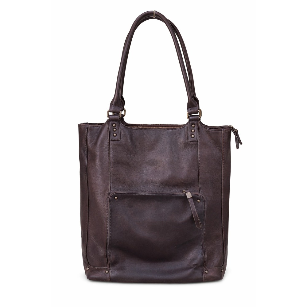 Solo Espresso Brown Leather Shoulder Tote Carry On Bag Travel Work Purse Minimal